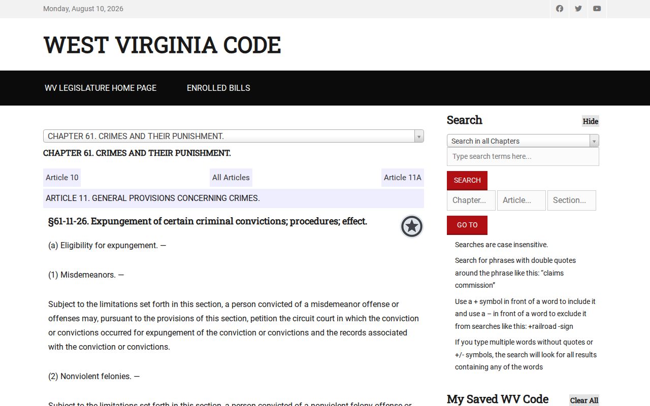 Pendleton County criminal court case expungement statute