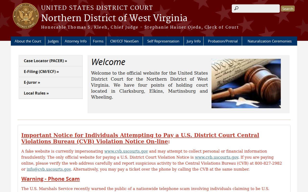 Franklin criminal history Northern District federal court landing page