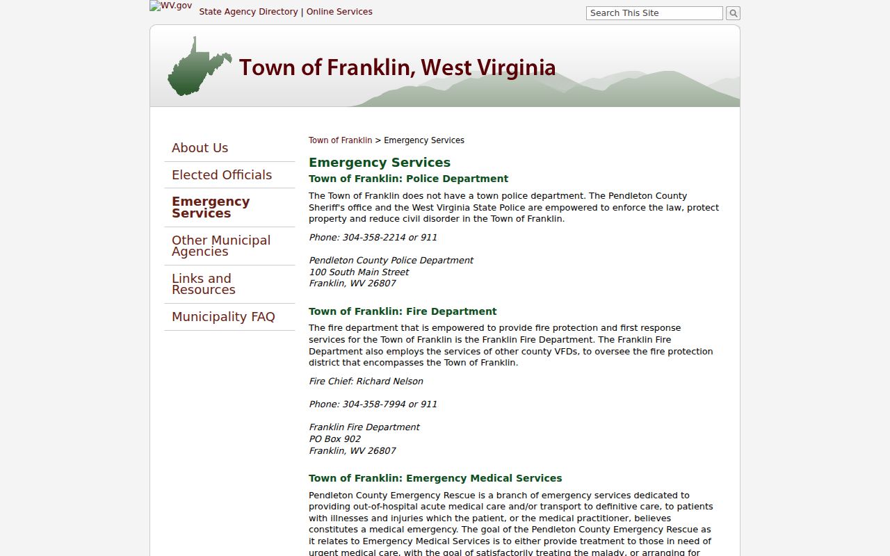 Franklin criminal history town page confirming sheriff and state police coverage