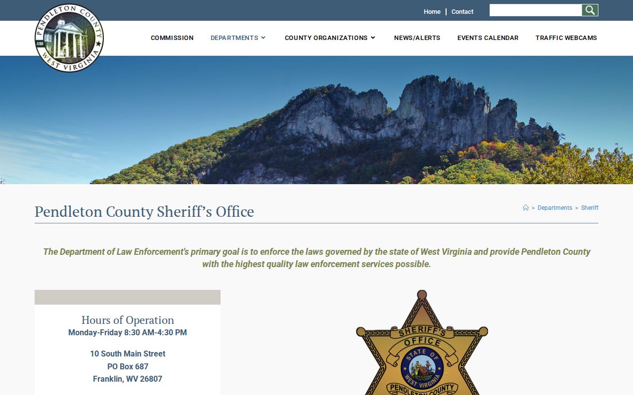 Pendleton County criminal history Sheriff's Office contact page